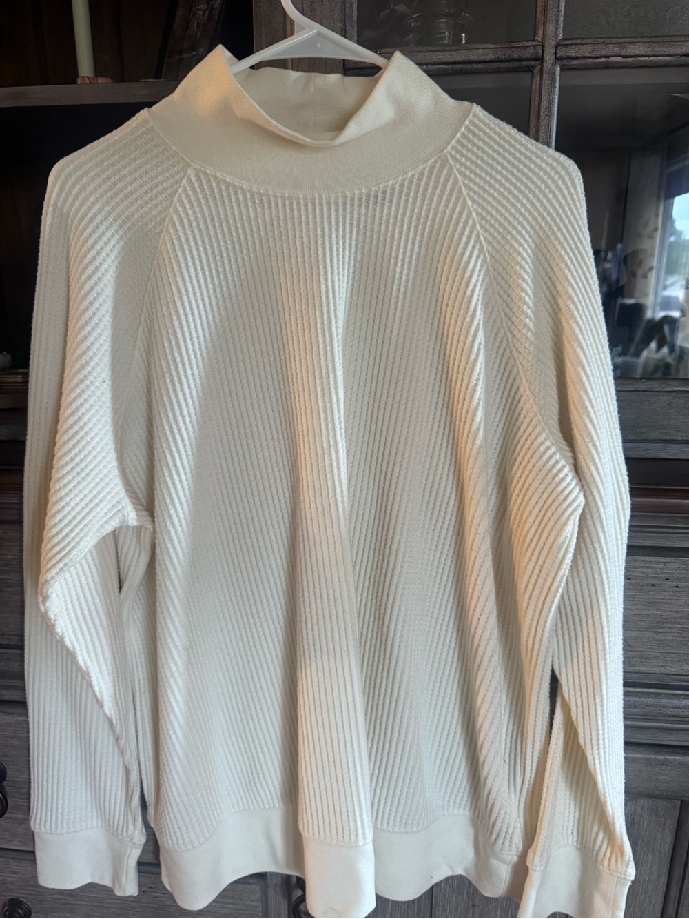 Lands' End Cream Ribbed Cowl Neck Sweater